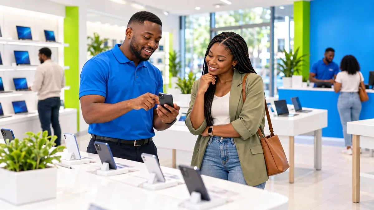 consultant mid-conversation with a customer