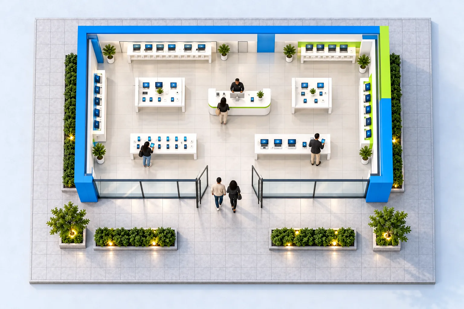 Top-down view of an EF Telco retail store